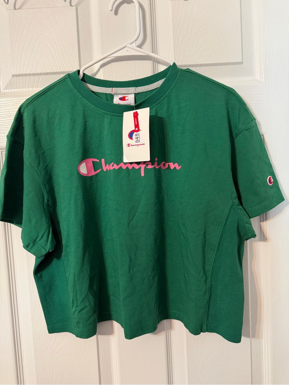 Champion Green Crop Top with Pink Graphic